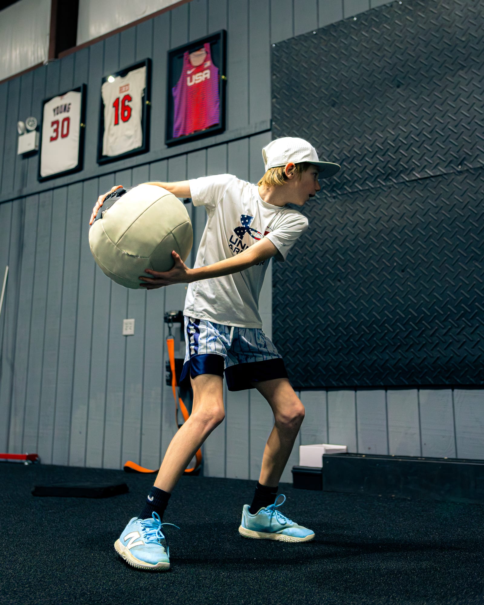 Younger athlete with med-ball rotation